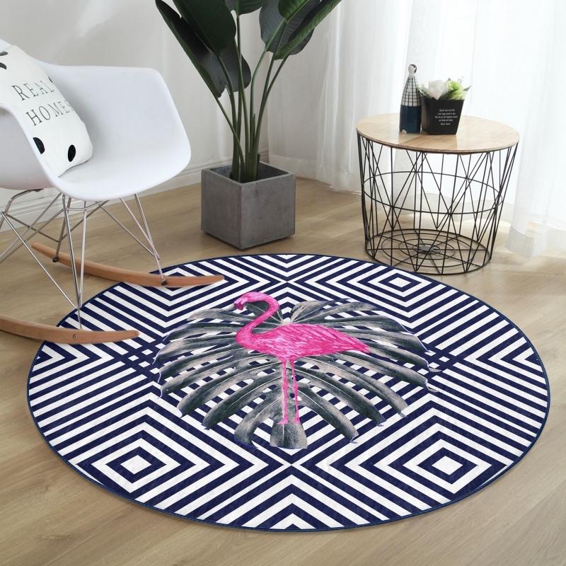 

Темно-синий напольный фламинго с цифровым принтом балконный круглый ковер с моющимся нескользящим основанием