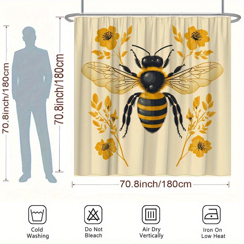 Golden Bee and Sunflowers Shower Curtain - Water-Resistant, Easy To Clean, Adds a Natural and Vibrant Touch To Your Bathroom