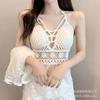 Be careful with the machine versatile vacation women's summer new suspender hollow crochet embroidery short vest women
