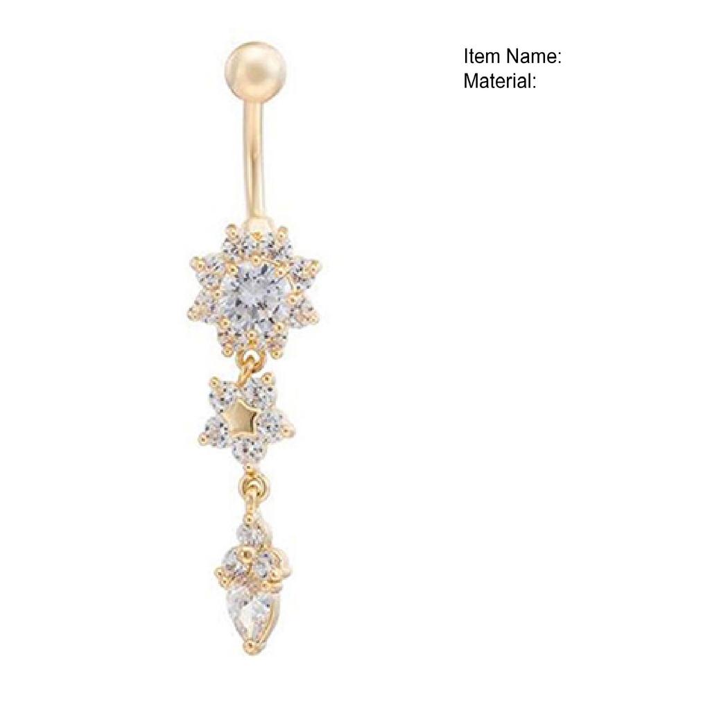 Sexiga kvinnor Blomma Rhinestone Dangle Bar Skivstång Belly Button Ring Body Piercing
