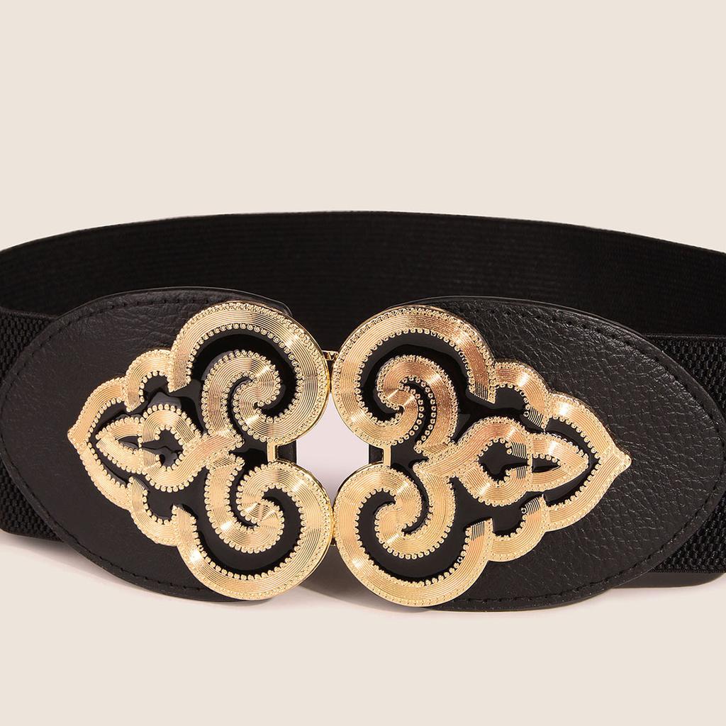 New Atmospheric Oil-dropping Totem Tangcao Pair Buckle Wide Ladies Waist Seal Elastic Trouser Domestic Sales Fashion Belt