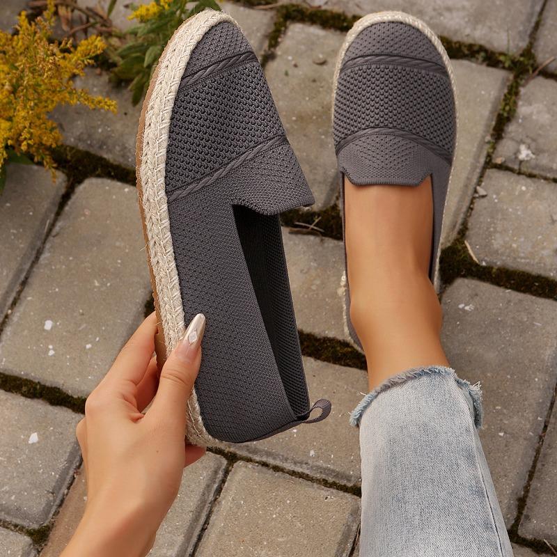 Spring and Autumn New Flying Woven Shoes Women's Shallow Mouth One Pedal Casual Shoes Comfortable and Lightweight Hemp Rope Large Size Flat Shoes