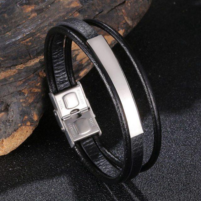 New Trendy Leather Bracelet Men Stainless Steel Handmade Bangles Male Wristband Charm Hand Jewelry Boyfriend Husband Gift Sp1037