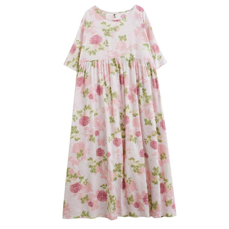 Krátký rukáv Velké bavlněné vintage květinové nové šaty pro ženy ležérní volné dlouhé letní šaty