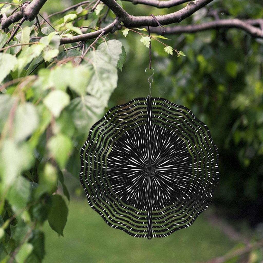 10 Inch Hanging Wind Chime with Black White Starry Sky Pattern Unique Garden Balcony Decor for Spring Summer Rotating Hook Artistic Design Gift