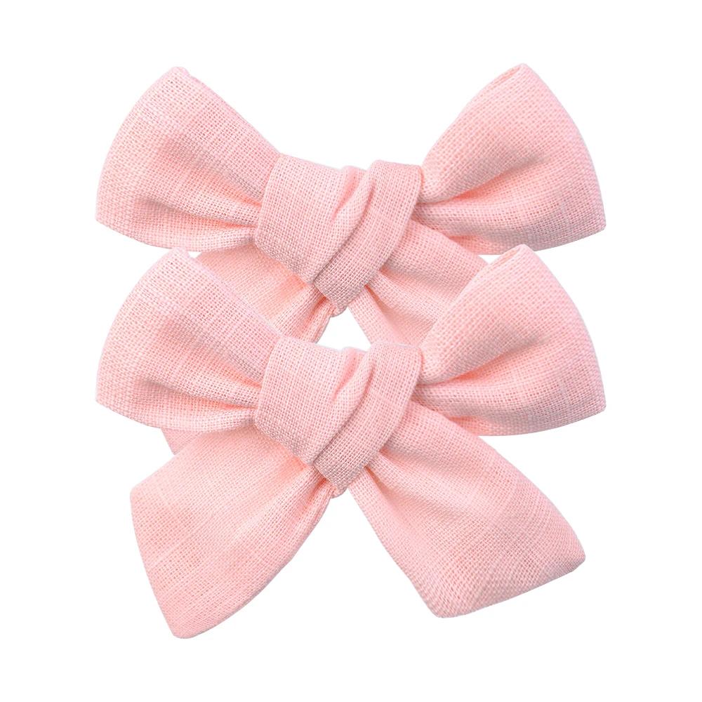 2Pcs/Set 3Inches Cotton Linen Solid Color Bowknot Hair Clip for Kids Girls Handmade Boutique Hair Bows Headwear Hair Accessories