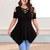 V-Neck Off-Shoulder Strap Short-Sleeve Plain Women's T-Shirt Top