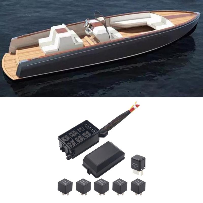 6 Way Blade Fuses Holder Box, Relays Box with Spades Terminals and Wiring Harness 4Pin 12V 40A Relays for Car Truck
