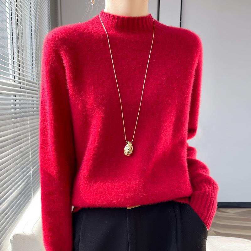 New autumn elegant style wool pullover half turtleneck loose sweater women's cardigan