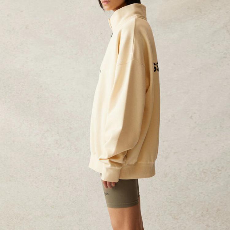 Fear of God Essentials Mockneck Half Zip Fleece Sweatshirt With Logo Print Unisex Sweatshirt Buttercream FOG-SS21-576