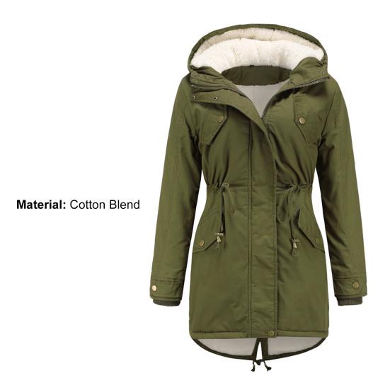 Women Coat Hooded Zipper Cotton Blend Prevent Coldness Women Jacket for Outdoor