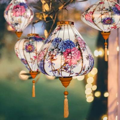 Faroles de seda chinos retro de 14 pulgadas, estilo Japón y Vietnam, para mediados de otoño, para decoración colgante al aire libre, bodas, festivales de primavera y fiestas.