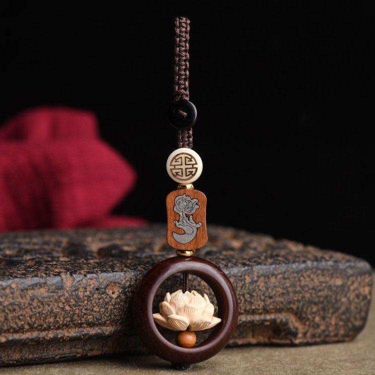 Purple Sandalwood Comes with A Rotating Lotus Keychain, Car Key Pendant, Safe and Auspicious Bag Decoration