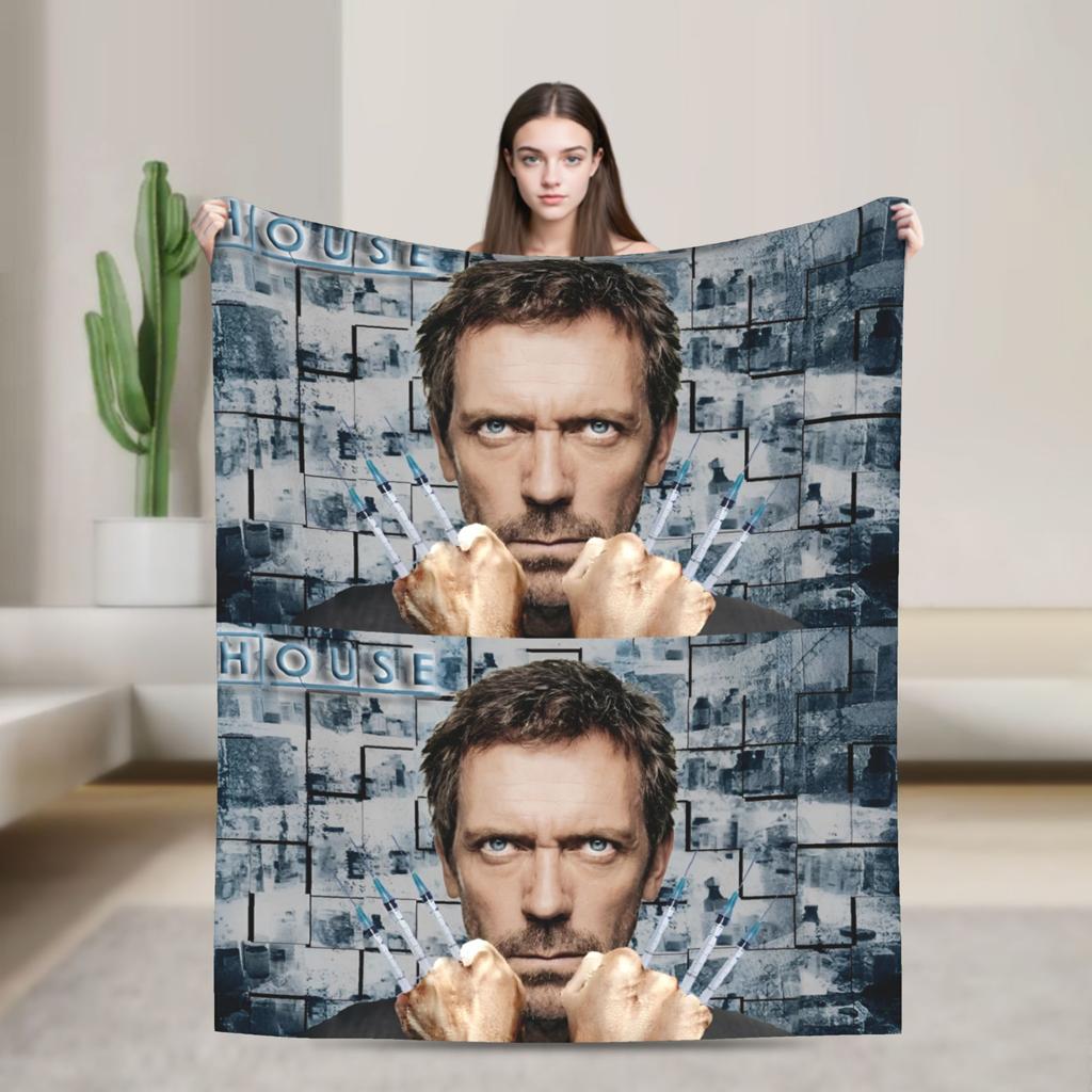 House MD Blanket Hugh Laurie Dr House Plush Vintage Warm Throw Blanket for Chair Covering Sofa Spring Autumn