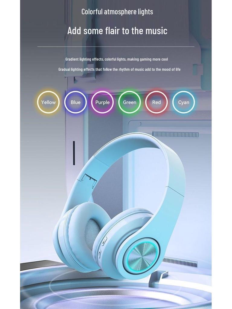 B39 Over-Ear Bluetooth Headphones with Cool Light Effects, Card Slot, and Superior Sound Quality for Men, Women, and Students.