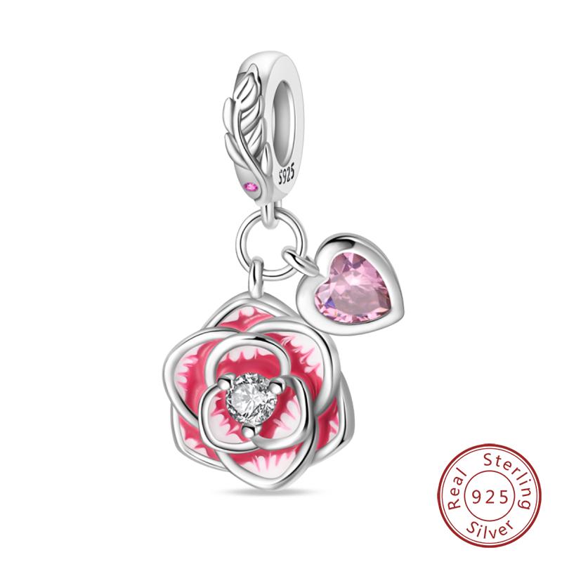 100% Copper Sisters Best Friends Series Charms Pink Heart Rose Beads Fit Qikaola Bracelet Diy Birthday Jewelry Gift