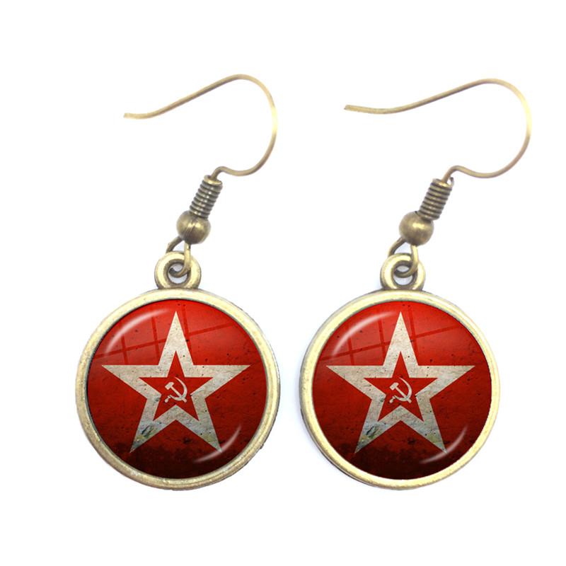 Soviet USSR Stalin Lenin Drop Earrings Classic Red Star Hammer Sickle Communism Emblem CCCP Glass Cabochon Ear Jewelry For Women