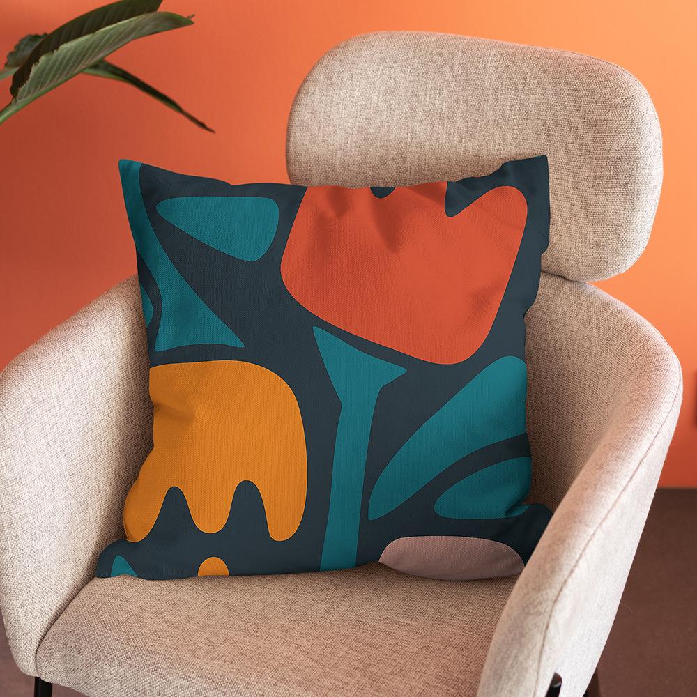 Nordic Abstract Art Flower Print Pillowcase Short Plush Pastoral Simple Home Sofa Cushion Car Cushion