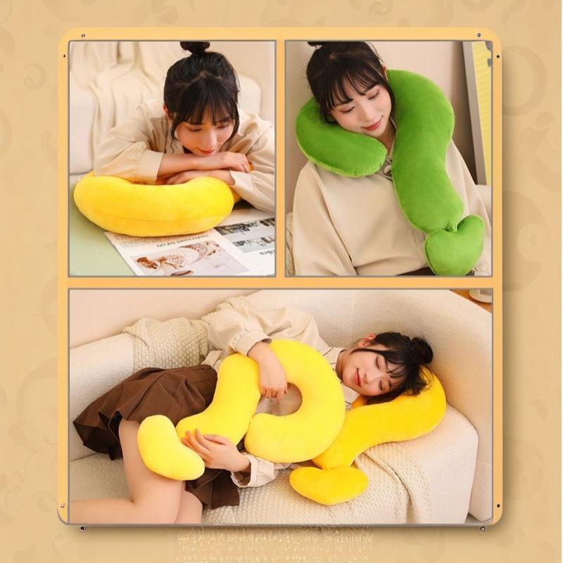 Weiches Plüsch-Nackenkissen in langer Fragezeichenform Ergonomisches Design Bequeme Nackenstütze für Reisen Büro Nickerchen Lange Fahrten