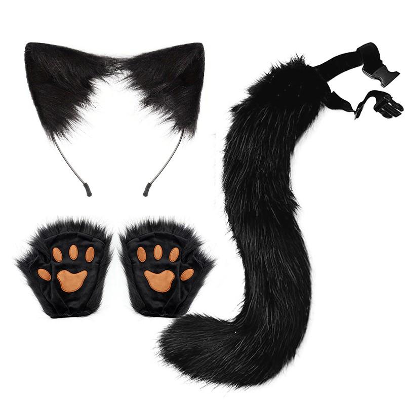 Halloween Party Fox Tail Fox Ears Set Plus Cute Paw Gloves Cosplay Animation Exhibition Character Handmade Plush Props