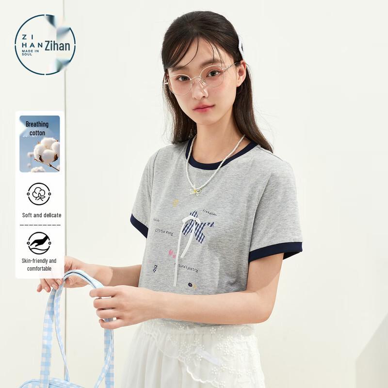 ZIHAN Women s Cotton Feel Cartoon Print Short Sleeve T-Shirt M