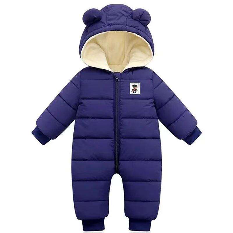 Newborn Children s Clothing Winter Newborn Baby and Toddler Thick Fleece Cotton Onesie Baby Hooded Climbing Clothes 0-3M