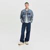 Comfortable Letter Print Single-Breasted Button-Down Loose Long Sleeve Denim Jacket Men jackets Light-Blue LMT007009101291A05309