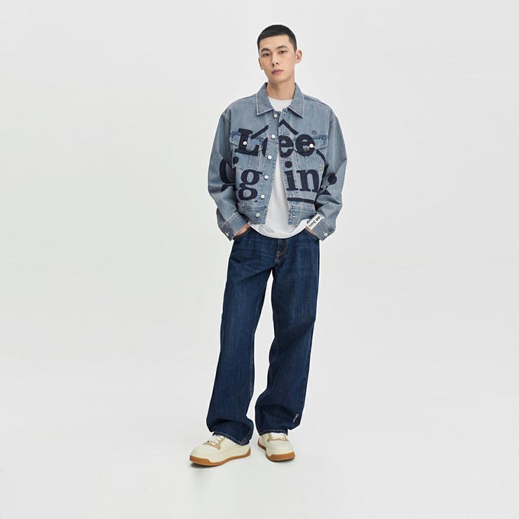 Comfortable Letter Print Single-Breasted Button-Down Loose Long Sleeve Denim Jacket Men jackets Light-Blue LMT007009101291A05309