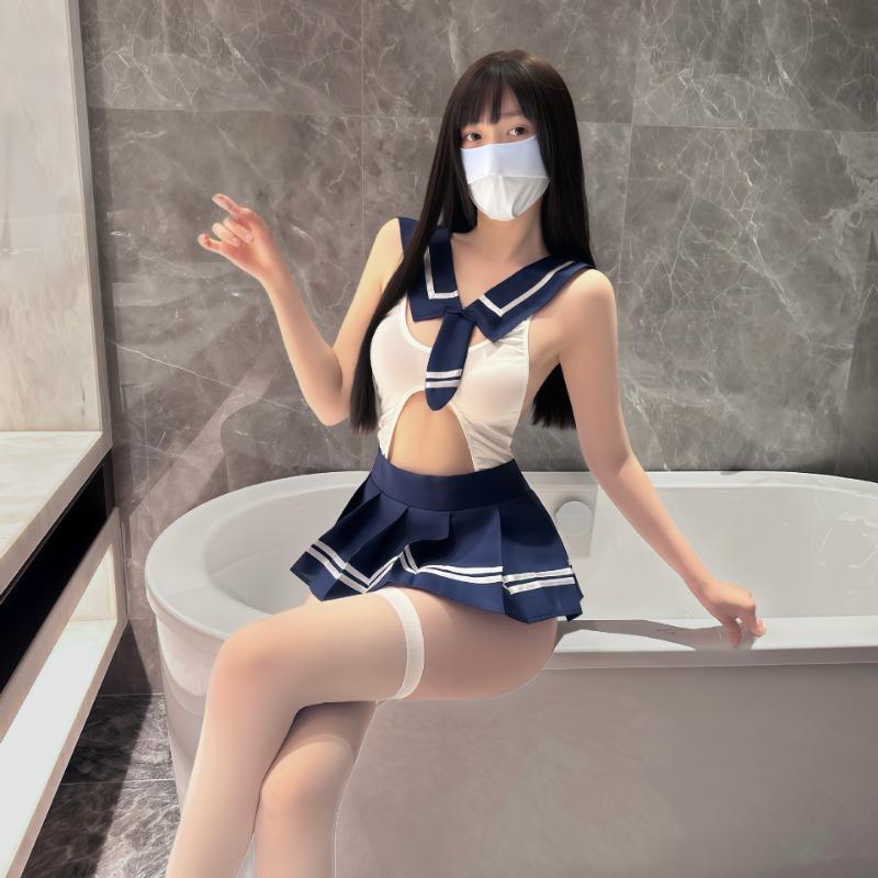 Sexy Lingerie Sexy Fat M Uniform Open Crotch Onesie College Suit Passion Sailor Dead Library Water