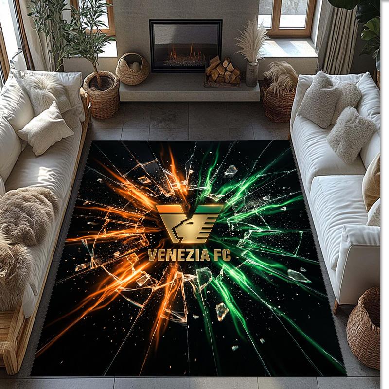Venezia FC Football Print Crystal Velvet Rug, Comfortable Water Absorbent Non Slip Indoor Floor Carpet