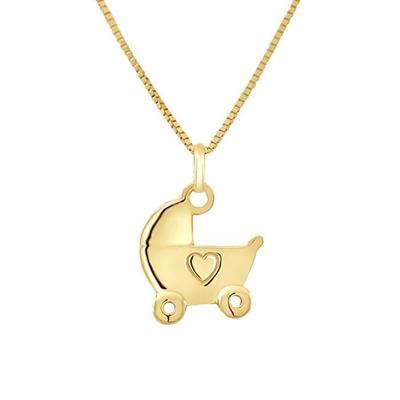 Children's Pendant - LÉA &; ARTHUR - Heart Stroller - 375 Yellow Gold - Quality Jewelry - Gift Bag Included