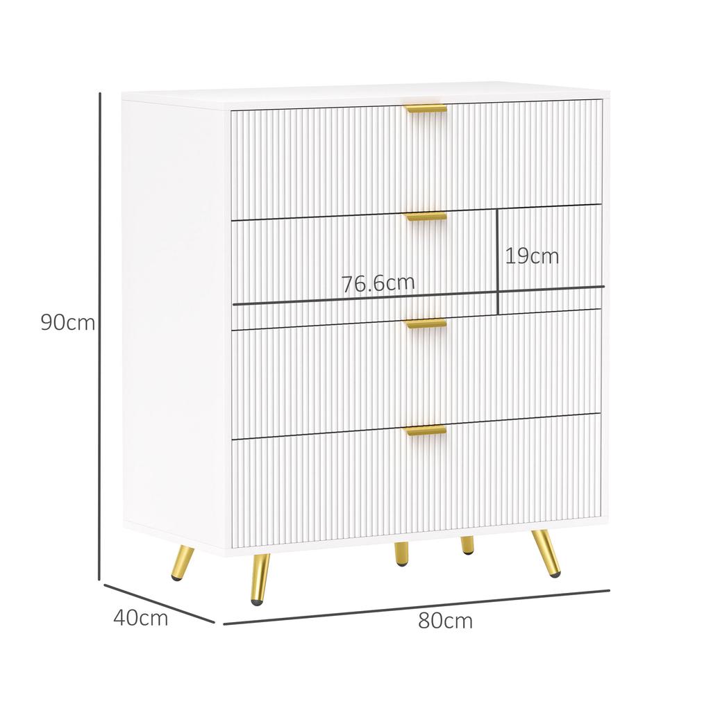 Elegant Four Drawer Bedside Table White