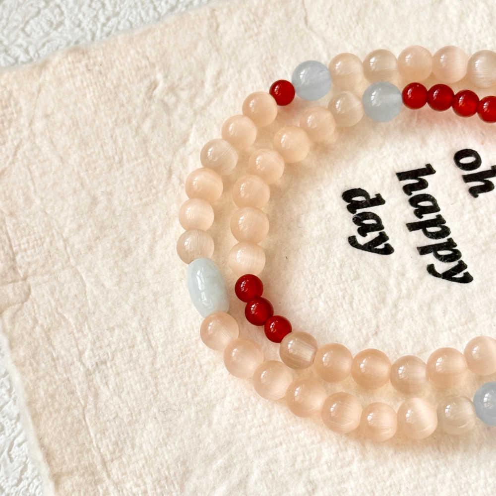 Chinese Style Cat's Eye Beaded Bracelet – Imitation Red Agate, Retro National Design, New Year Elegance