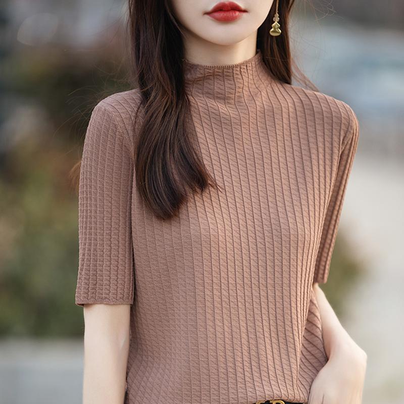 

Женская трикотажная футболка Летняя трикотажная рубашка Футболки с коротким рукавом Весенний трикотажный пуловер Трикотажные топы 2XL кофейный