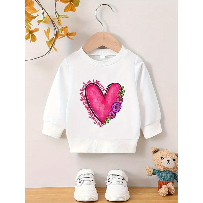 Kids Crewneck Pullover Sweatshirt, Creative Heart Graphic Print 110 белый