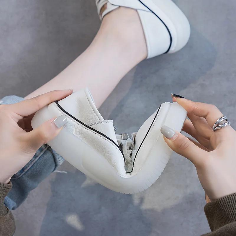 Fujin 3cm Cow Genuine Leather Oxfords Chunky Sneaker Ergonomic Autumn Soft Flats Leisure Loafer Spring Ethnic Woman Comfy Shoes