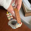 Colored Beaded Leather Bracelet For Apple Watch Band S11/10/9/8/7/6/5/4/Ultra iWatch Strap 49/46/45/44/42/41/40/38mm Fashionable