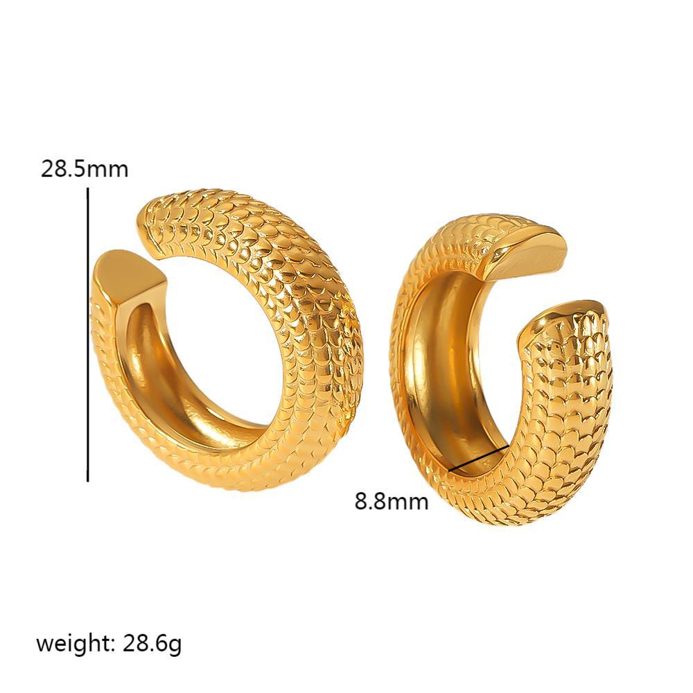 INS Style Niche Fashion Ear Clips 18K Gold Stainless Steel Snake Pattern Ear Clips Simple High-end Earrings Women's Fashion