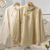 Retro Artistic Stand Collar Frog Button Cotton-Linen Long Sleeve Shirt
