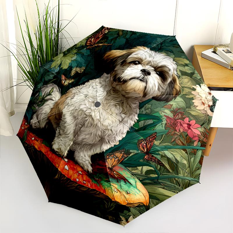 Shih Tzu pattern, automatic folding umbrella, portable and foldable design, 8 ribs, a Christmas or birthday gift.