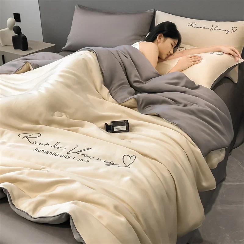Washable Summer Quilts Ice Silk Air Conditioning Quilt Adult Kids Duvet Home Textiles Luxury Bedding Queen King Size Blanket