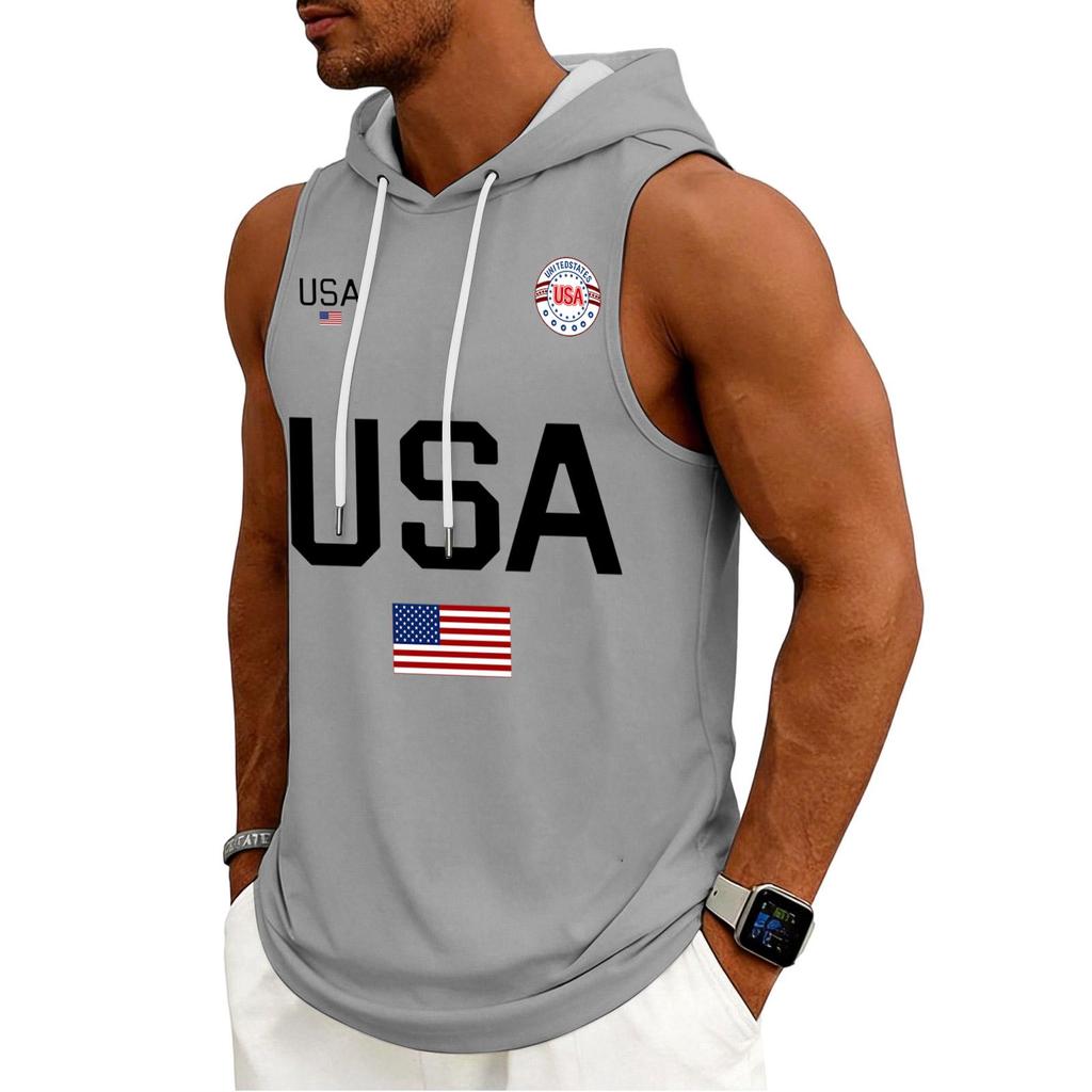 Men's Tank Top Gym Sleeveless Hoodie Shirt Washed Sports Muscle Shirts Fitness Vest With Hood