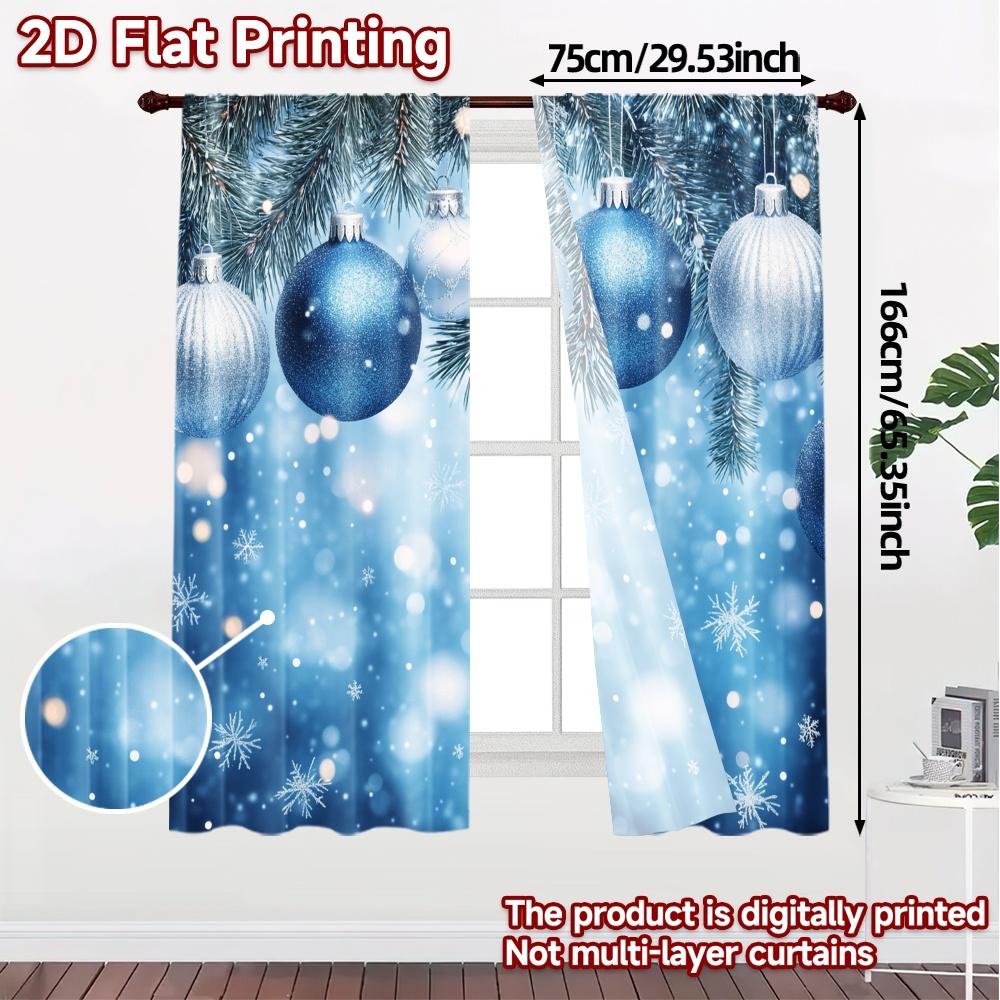 2pcs  Curtains Blue Christmas Ornaments Snow (2) Popular Creative Curtains Fabric Curtains Thermal Insulation   and Room Darkening
