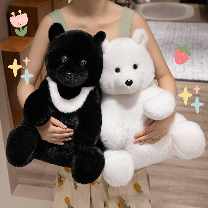 Adorable Plush Bear Doll Perfect For Kids Festival Gifts In Soft White Black And Brown Colors