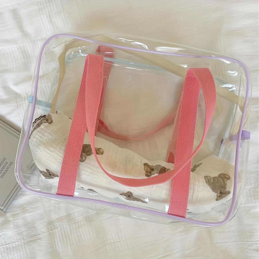 Fashion macarone makeup bag PVC transparent double tote bag go out large capacity beach bag swimming storage bag