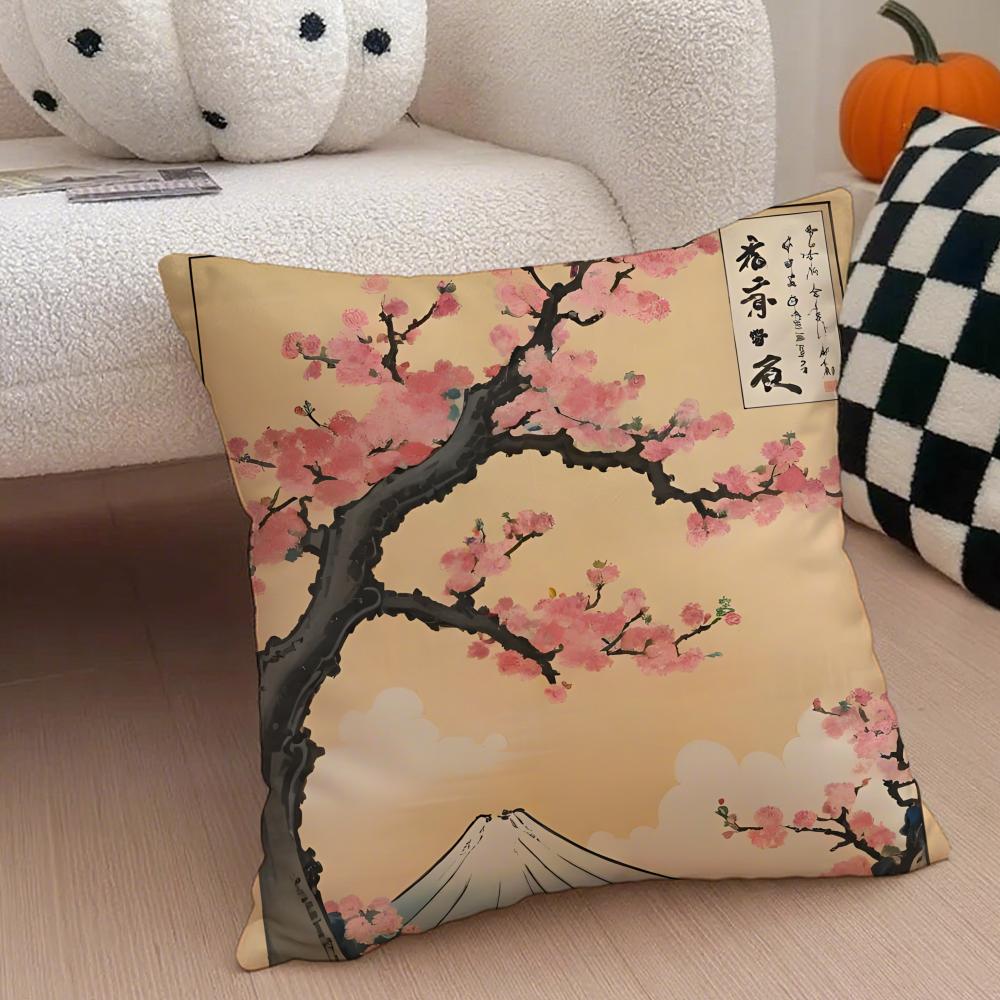 Cuscino Fiore di Ciliegio Ukiyo-E Federa per Cuscino Stile Giapponese Copricuscino per Divano Bottone Nascosto Poliestere Resistente Cuscino per Sedia