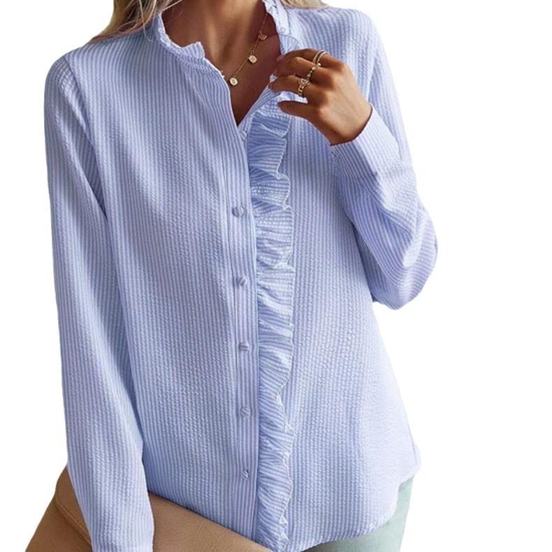 New Spot Women's Autumn Shirt Cardigan Fungus Edge Long Sleeve Bubble Top