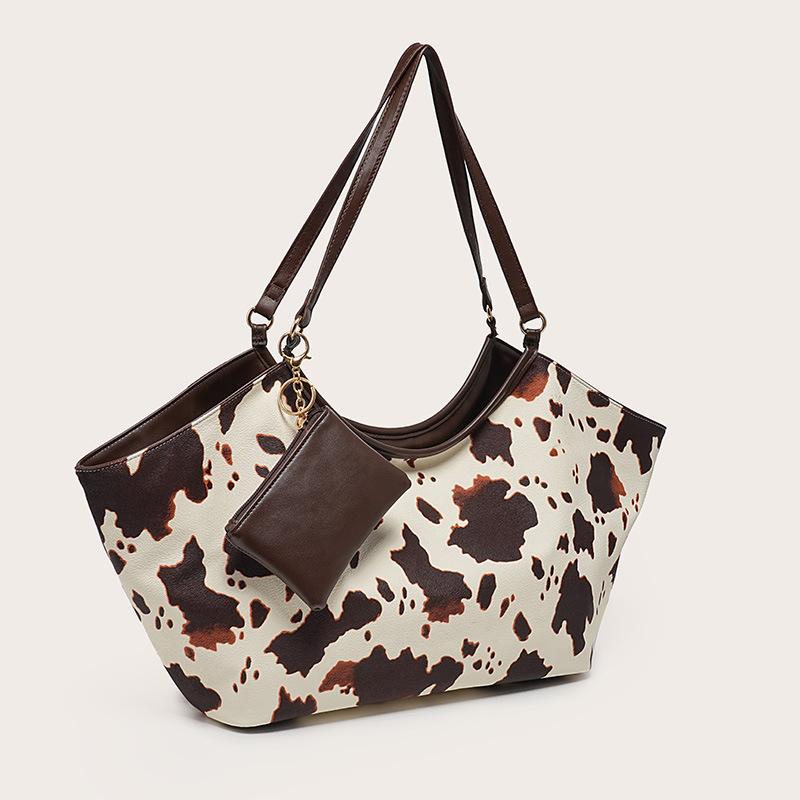 Cow Print Tote Bag With matching Purse,Women Large Capacity Wing Style Storage Versatile Work Commute Handbag, Shoulder Bag