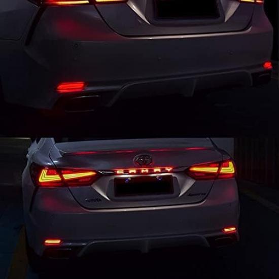 Red Lens Full LED Bumper Reflector Lights Compatible With 2018-up Toyota Camry, Function As Tail, Brake & Rear Fog Lamps