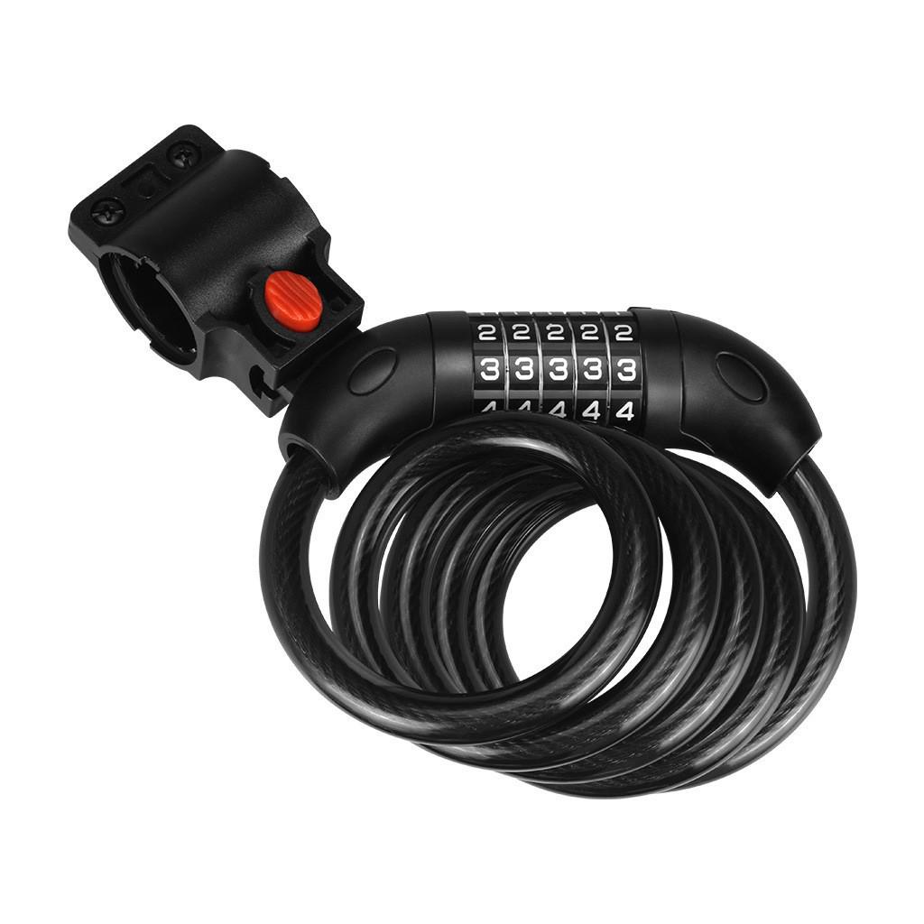 Bicycle 5-Digit Combination Lock - Anti-theft Steel Cable for Mountain & Road Bikes чёрный